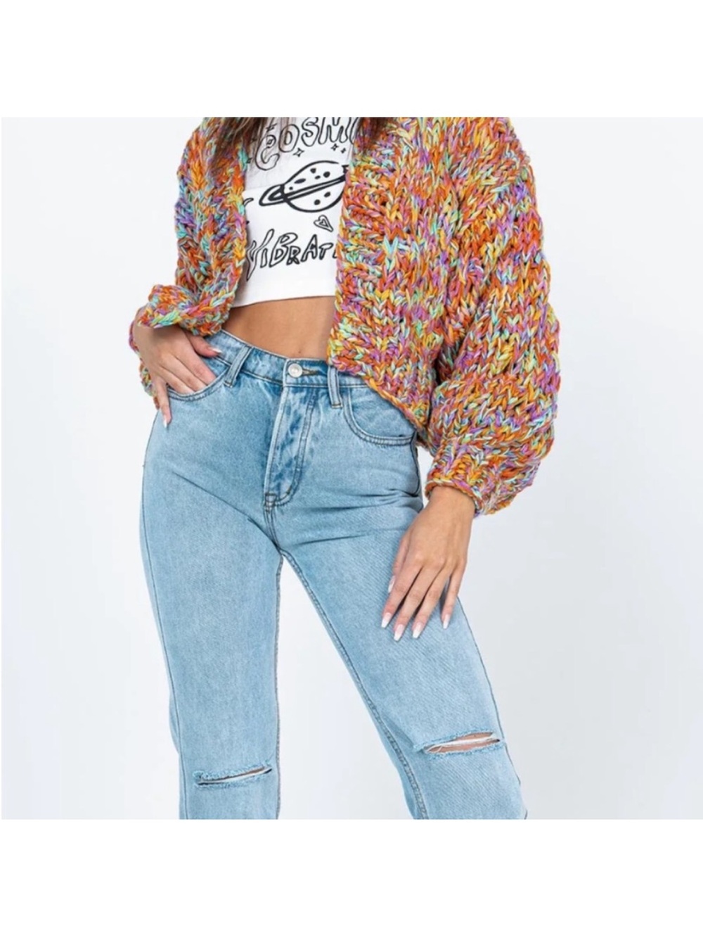 🌈 Princess Polly Handmade Chunky Knit Cardigan Sweater S/M Oversized Boho